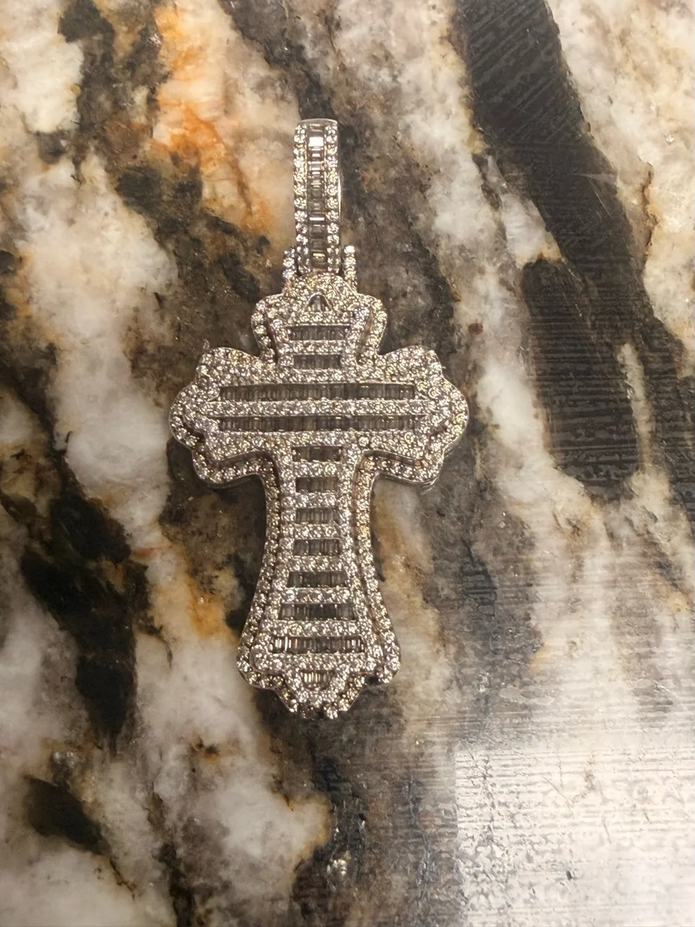 Delmar Jewelers Cross Baguette Iced Out Moissanite Pendant .925 Sterling Silve